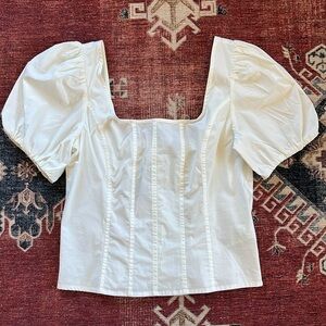 J CREW Puff-Sleeve Squareneck Top in Cotton Poplin NWT Size 6